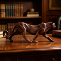 Desk Leopard Ornament Carved Look Wood-Grain Leopard Statue Stable Base Bronze Style Animal Figurine for Shelf