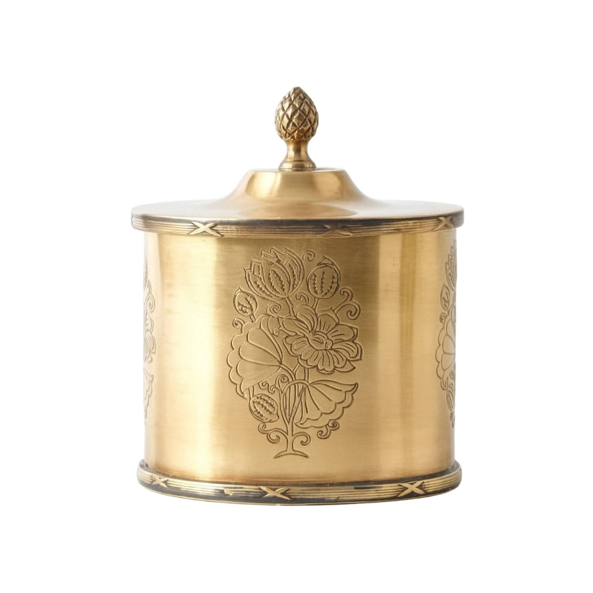 Decorative Metal Canister Courtly Ornate Metal Canister Elegant Brass-Toned Container for Dresser, Console Table