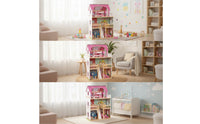 Wood Doll House Playset Open-Front Dollhouse Pretend-Play for Playroom, Daycare