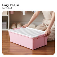 With casters Wheeled Underbed Container low-height Design Wheeled Latching Box Space-Saving Household Storage Easy reach Lid for Students, homeowners, Apartment Dwellers, Under Bed, Bedroom, Dorm Room, Closet