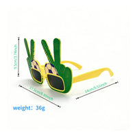 Yellow Edging Brazil Football Glasses Rectangular Lenses Hand Sign Glasses Oversized Frame Themed Eyeglasses Lightweight