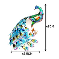 2 Pieces Metal Peacock Figurine Large Tail Peacock Figurine Colorful for Outdoor