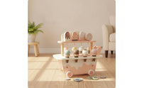 Ice Cream Cart with Make-Believe Snacks Wooden Ice Cream Cart with Handle Pastel Pretend Play Store for Young Children