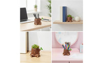 Wooden Pen Holder Solid Wood Stump Pen Holder Wooden Desk Organizer Carved Container Charming for Students, Office, Study