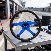 14-Inch Racing Steering Wheel 350mm Aftermarket Steering Wheel Three-Spoke Textured Grip for Car Enthusiasts, Drivers, Track Days