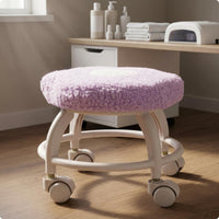 Caster Wheels Cloud Stool Soft Textured Rolling Stool White Metal Frame Small Furniture Curved Legs