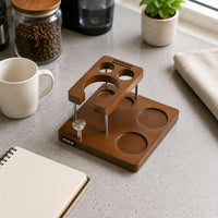 Wooden Puck Press Stand Rectangular Tamping Station Espresso Tool Holder Solid Wood Metal Tamping Base Stand