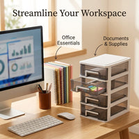 4-Layer Clear Desktop Drawer Organizer, Stackable Modular Desk Storage Unit, Small Drawers for Office Supplies A4 Paper