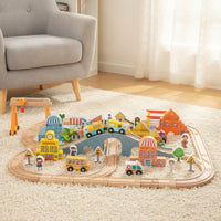 90 Pieces Wooden Train Set Diy Wooden Railway Set Toy Train Track with Accessories Non Playset BPA-Safe for Children, Playroom