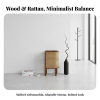 Wabi-Sabi Aesthetic Semicircular Rattan End Table Nordic Design Nightstand Woven Paneling Household Furniture Small Space Friendly for Apartment Dwellers, Design Enthusiasts, Bedroom, Living Room, Hallway, Entryway