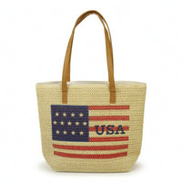 Structured Woven Tote Bag Practical Tote Bag with Shoulder Straps Versatile Carryall Everyday for Women, Independence Day