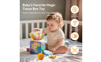 Color Recognition Baby Tissue Box Toy Mirror Surface Sensory Tissue Box Toy Pull Ribbons Cloth Activity Cube Fine Movement Skills for Babies, Toddlers
