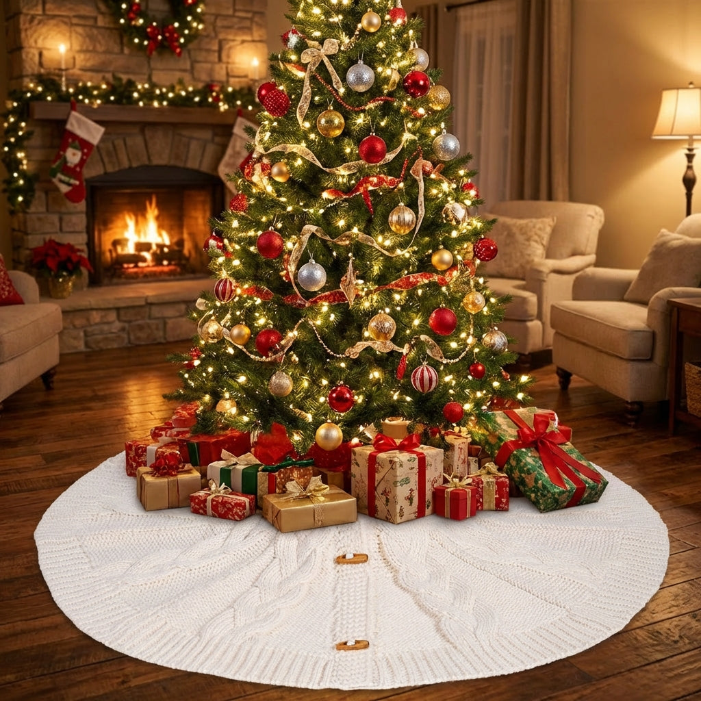 Easter Skirt Button Closure Thickened Knit Skirt Christmas Tree Apron Festive Atmosphere Xmas Floor Mat for Homeowners, Families, Indoor, Office, Living Room