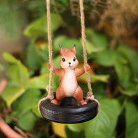 Squirrel Swing Figurine Cute Design Hanging Squirrel Statue Great Gift Outdoor Decoration for Gardeners, Balcony, Yard