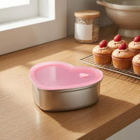 Pink Lid Heart-Shaped Container Leak-Resistant Stainless Steel Container Silicone Seal Stainless Steel Condiment Cup Vent Button