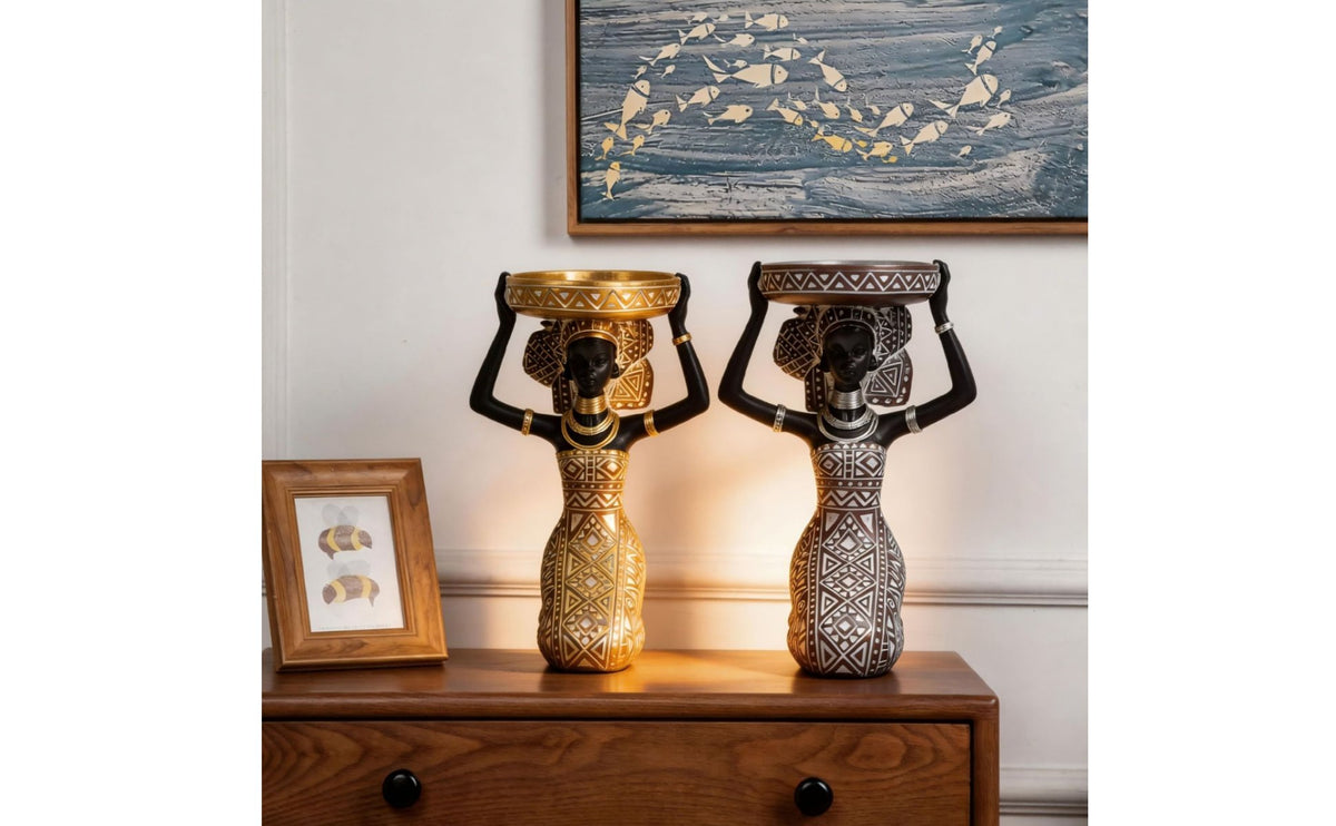 Resin Statue Candle Holder Artistic Decor African Women Sculpture Gift Idea