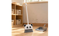 White Handle Panda-Face Broom Cartoon Style Panda Broom Gray Bristles Kids Play Item for Children