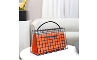 Handbag-Shaped Ornament Black Iron Grid Desk Ornament Carry Handle Metal Handbag Decor