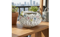 Textured Cracked Eggshell Planter Raised Flowers Eggshell Planter Engraved Plant Container Pastel Floral for Courtyard, Balcony