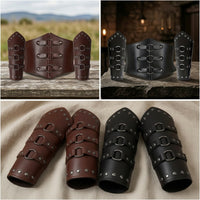 Steampunk Waist Cincher with Bracers Faux Leather Corset Belt with Arm Guards Historical Underbust Belt with Wrist Cuffs Lace-up for Cosplayers, Larpers, Cosplay