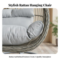 Freestanding ovoid Basket Chair Gentle Rocking Motion Freestanding Basket Chair Indoor & Outdoor Use Leisure Seating for Teens, Balcony, Garden, Bedroom