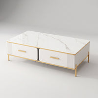 Coffee Table with Drawers Gold Trim Rectangular Coffee Table Modern Furniture for Living Room, Apartment, Lounge
