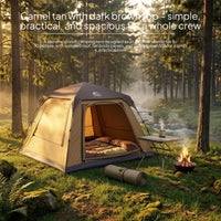 Mesh Screening Large Camping Tent Zippered Openings Instant Setup Tent Camel-Colored