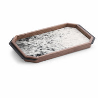 Walnut Serving Platter with Leather Inset Classic Octagonal Wooden Tray Modern Luxury for Coffee Table