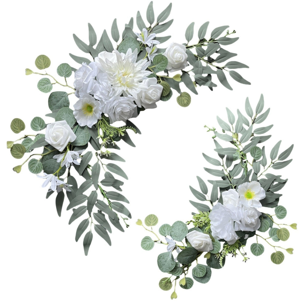 2 Pieces Artificial Wedding Arch Flowers Crescent-Shaped Wedding Arch Floral Swag Hanging Eucalyptus Rose Arrangement Curved