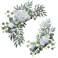 2 Pieces Artificial Wedding Arch Flowers Crescent-Shaped Wedding Arch Floral Swag Hanging Eucalyptus Rose Arrangement Curved