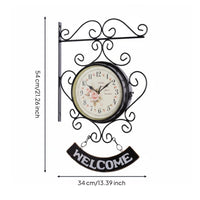 Double Sided Wall Clock Floral Dial Vintage Station Clock Quiet Movement House Decoration for Hallway, Patio