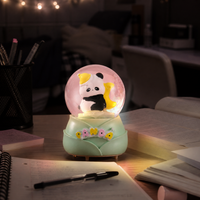 Cute Panda Crystal Ball Ornament with Luminous Feature, Mini Cartoon Pet Figurine for Students, Birthday Gift