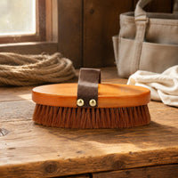 Horse Grooming Brush Woven Handle Strap Wooden Horse Brush Dense Bristles Pet Supply