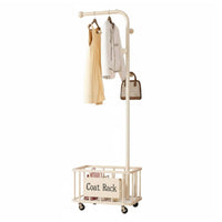Double Layer Coat Stand Rolling Storage Basket Space Saving for Entryway