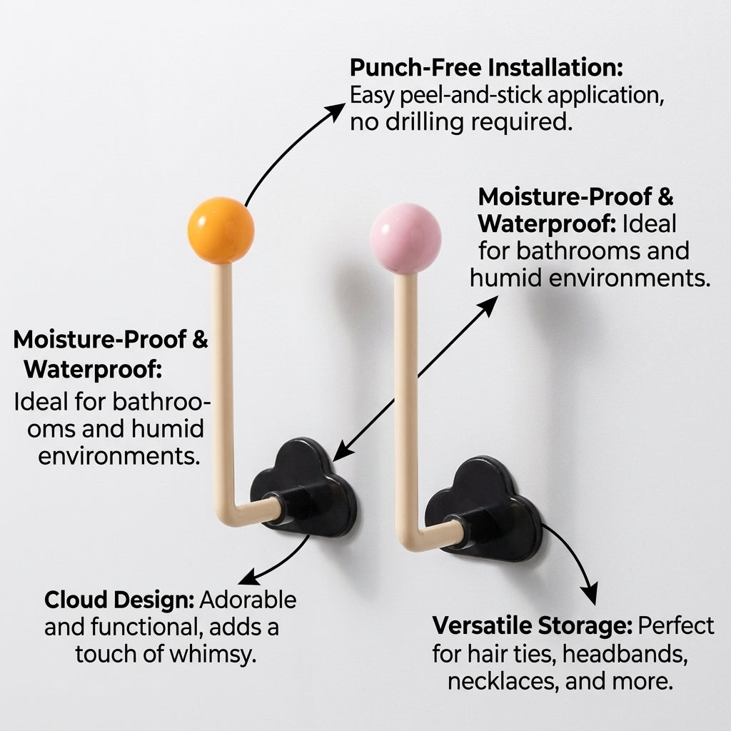 Hair Organizer Wall Mounted No Drill, Hair Tie Holder for Hair Accessories Storage, Hair Band Storage Hooks for Bedroom Vanity Organization for Women
