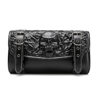 PU Leather Motorcycle Front Bag Gothic Motorcycle Bag with Skull Long-Lasting Storage Pouch Compact for Cruisers