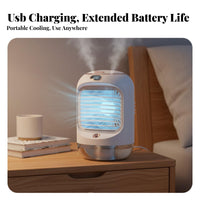 Rechargeable Humidifier Fan with Night Light 90° Oscillation Mini Misting Fan 3-Speed Control for Students, Adults, Desktop, Travel, Bedroom