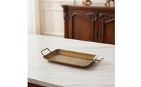 Brass serving Tray with Handles Decorative Engraved Brass Tray Gold-Toned for Vanity