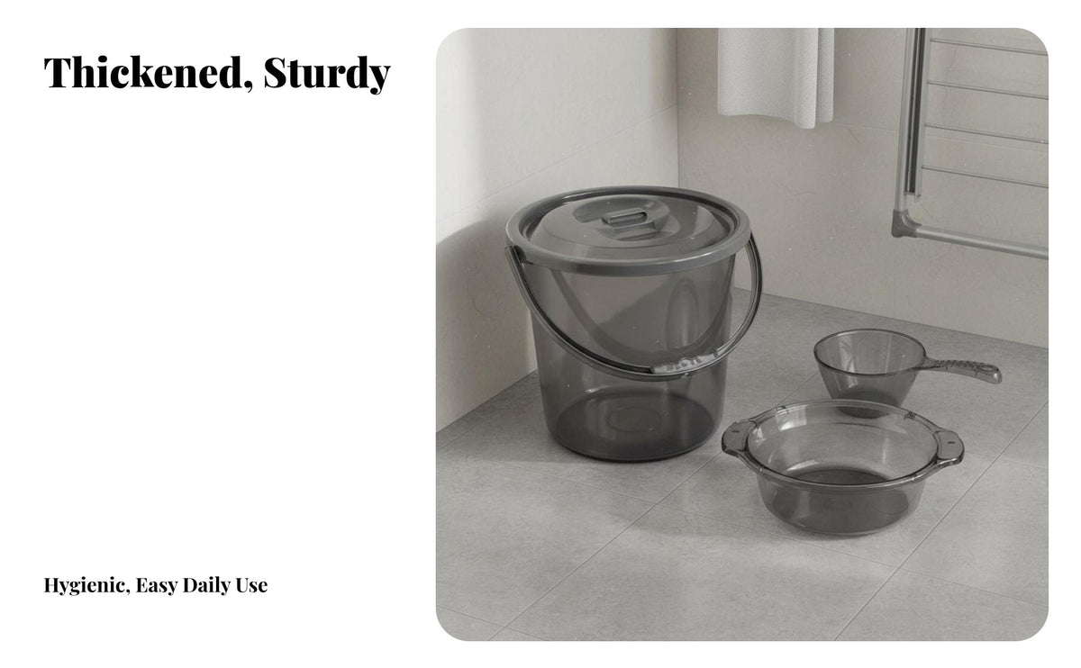 Bucket with Lid Light Elegant Design Portable Laundry Bucket Heavy Duty Transparent Storage Pail for Students, Gardeners, Home, Kitchen, Garage