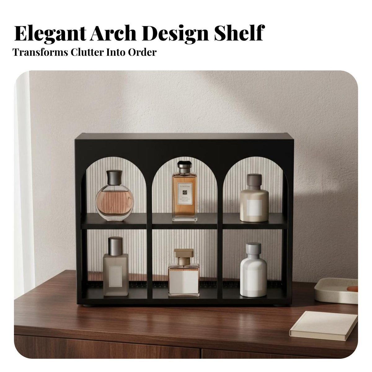 Arch Design 2-Tier Vanity Organizer Space Saving Perfume Display Stand Multi-Purpose Cosmetic Storage Rack Structurally Sound for Home Organizers, Women, Homeowners, Dressing Table, Dresser, Bedroom