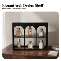 Arch Design 2-Tier Vanity Organizer Space Saving Perfume Display Stand Multi-Purpose Cosmetic Storage Rack Structurally Sound for Home Organizers, Women, Homeowners, Dressing Table, Dresser, Bedroom