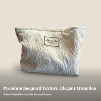 Jacquard Makeup Bag Large Capacity Floral Cosmetic Pouch Portable Embossed Floral Pouch for Journeyers, Students, Vacation, Daily Use, Washroom
