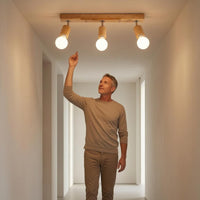 Metal Mounting Hardware Wooden Ceiling Light Natural Materials Rectangular Wood Light