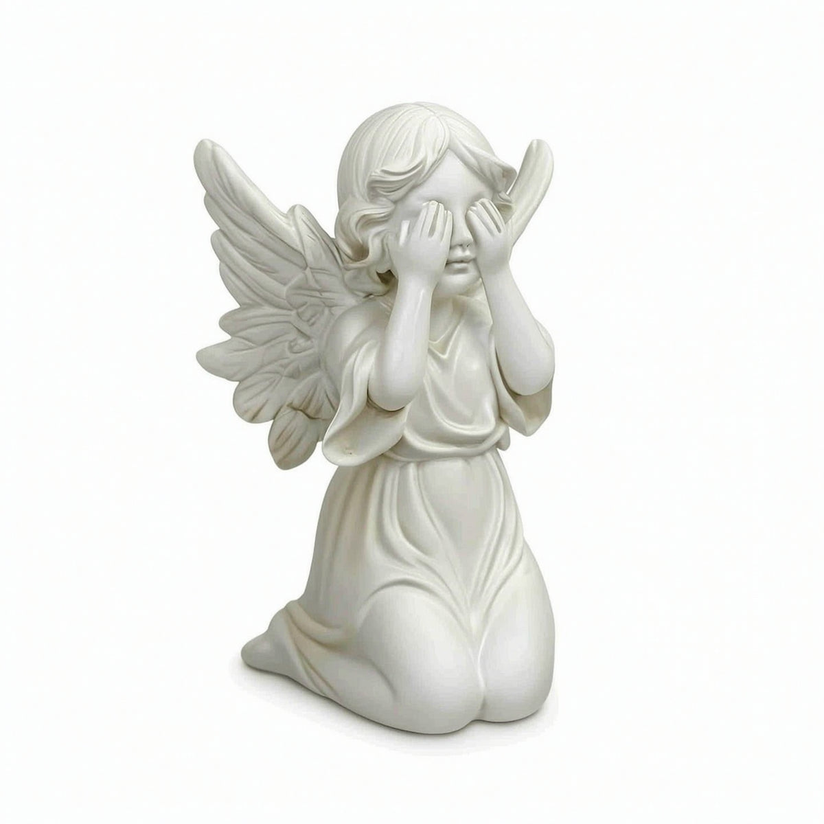 White Angel Figurine Resin Kneeling Angel Matte Sculpture Tabletop for Shelf