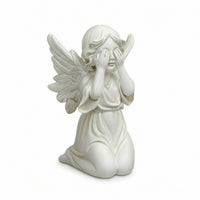 White Angel Figurine Resin Kneeling Angel Matte Sculpture Tabletop for Shelf