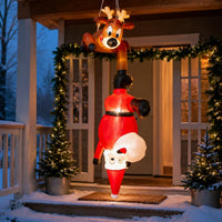 Santa and Reindeer Inflatable Vertical Hanging Christmas Inflatable Holiday Display for Families, Porch, Balcony, Entryway