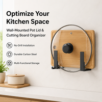Pot Lid Rack, Cutting Board Holder & Chopping Board Storage, Carbon Steel Wall Mounted Lid Organiser, No Drill Installation Kitchen Organiser Rack