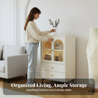 Modern Minimalist Design TV Cabinet and Coffee Table Set Creamy White Finish TV Stand and Coffee Table Set Floor-Standing Living Room Furniture Arched Door Feature for Apartment Dwellers, Homeowners, Young Adults, Lounge Area, Bedroom