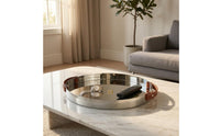 Leather Handled Tray Stainless Steel Mirrored Tray Shallow Rim Serving Platter for Tabletop Display