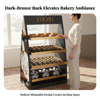 Customizable Bakery Display Rack Complimentary Design Service Bread Display Stand Sturdy Build Wood and Metal Pastry Stand Heavy Duty for Cafe Owners, Bakers, Supermarket Planners, Convenience Shop